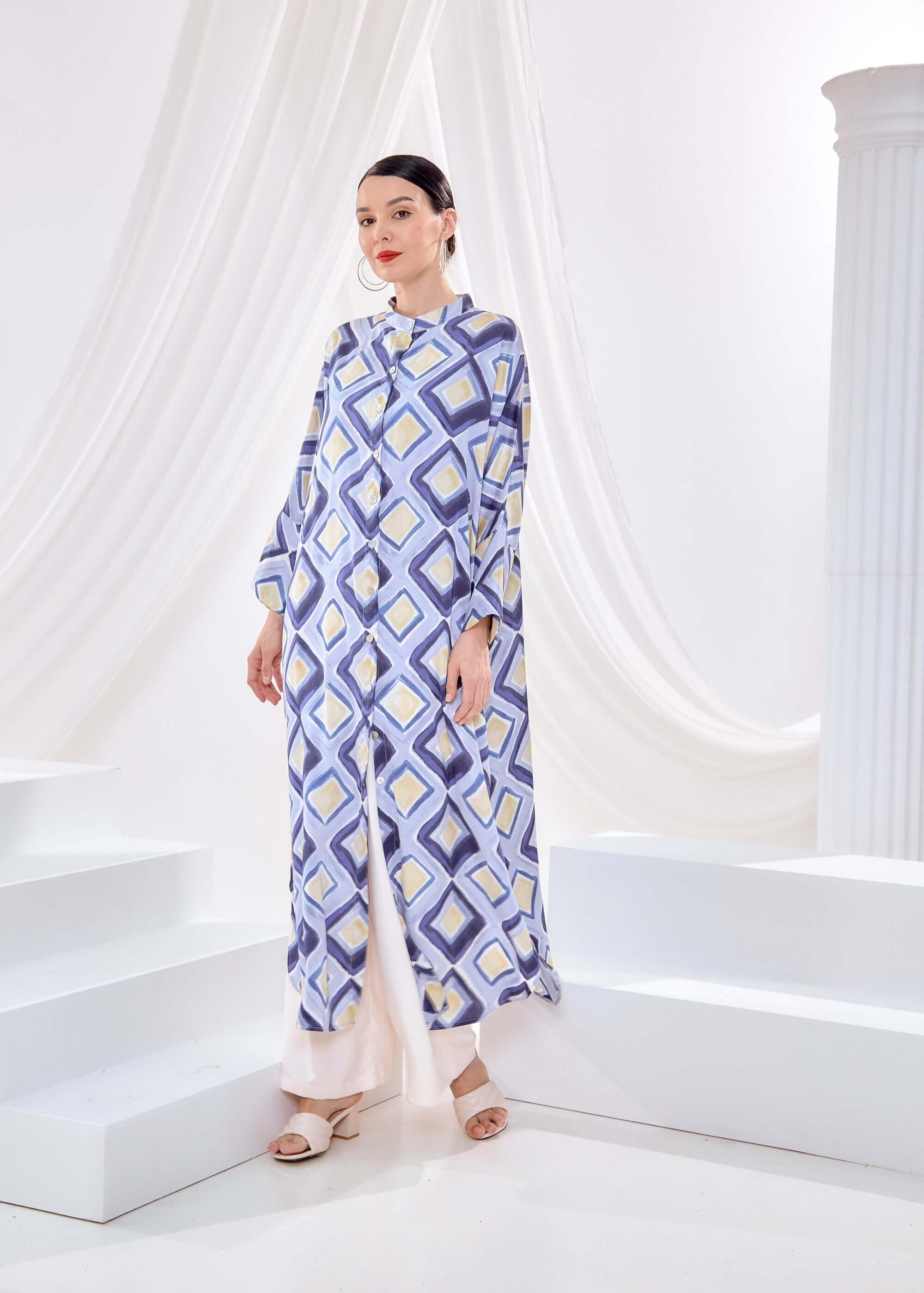 Bainun Blue Abstract Printed Dress (3)