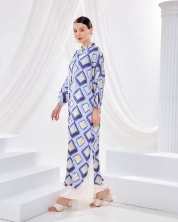 Bainun Blue Abstract Printed Dress