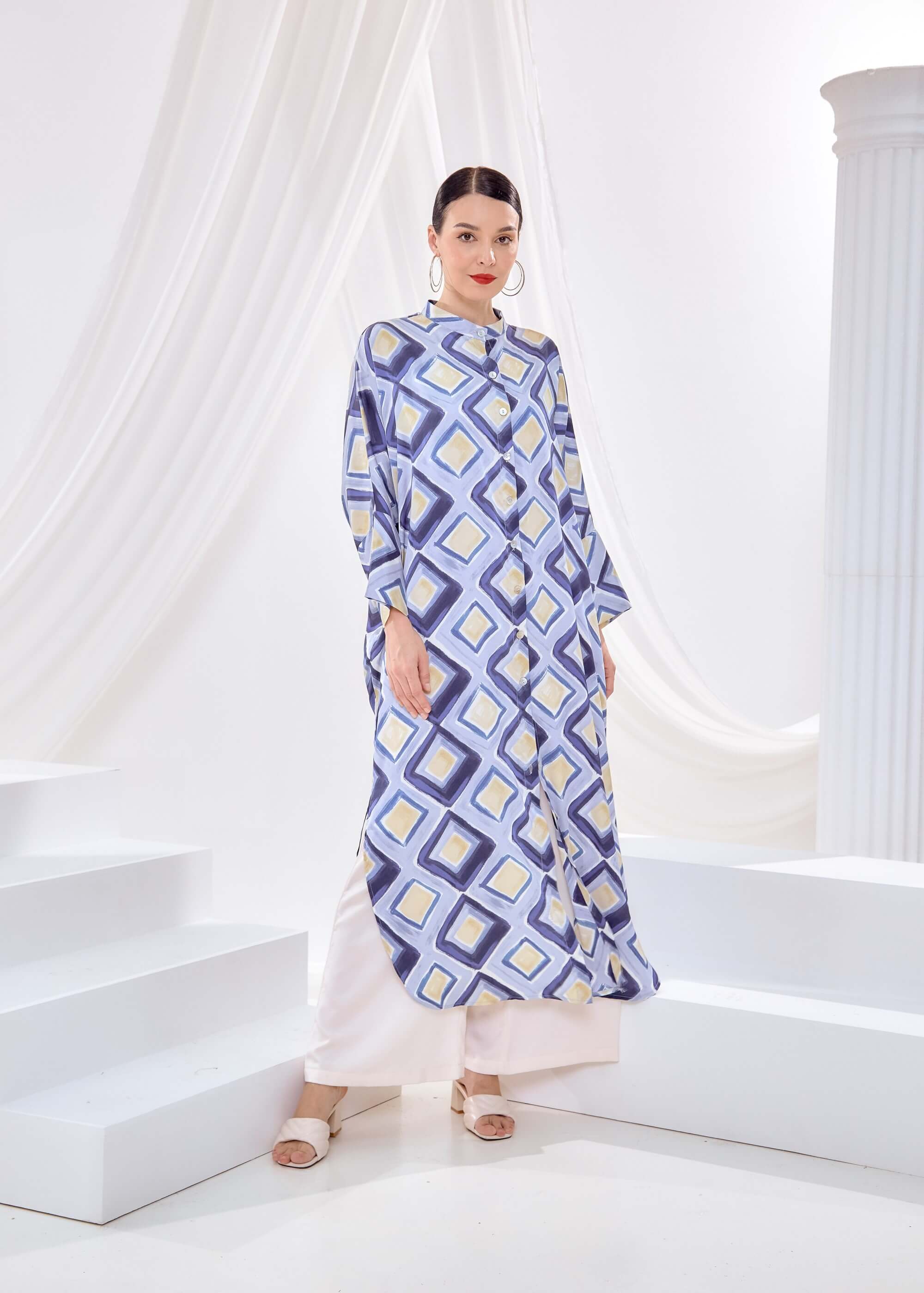 Bainun Blue Abstract Printed Dress (4)
