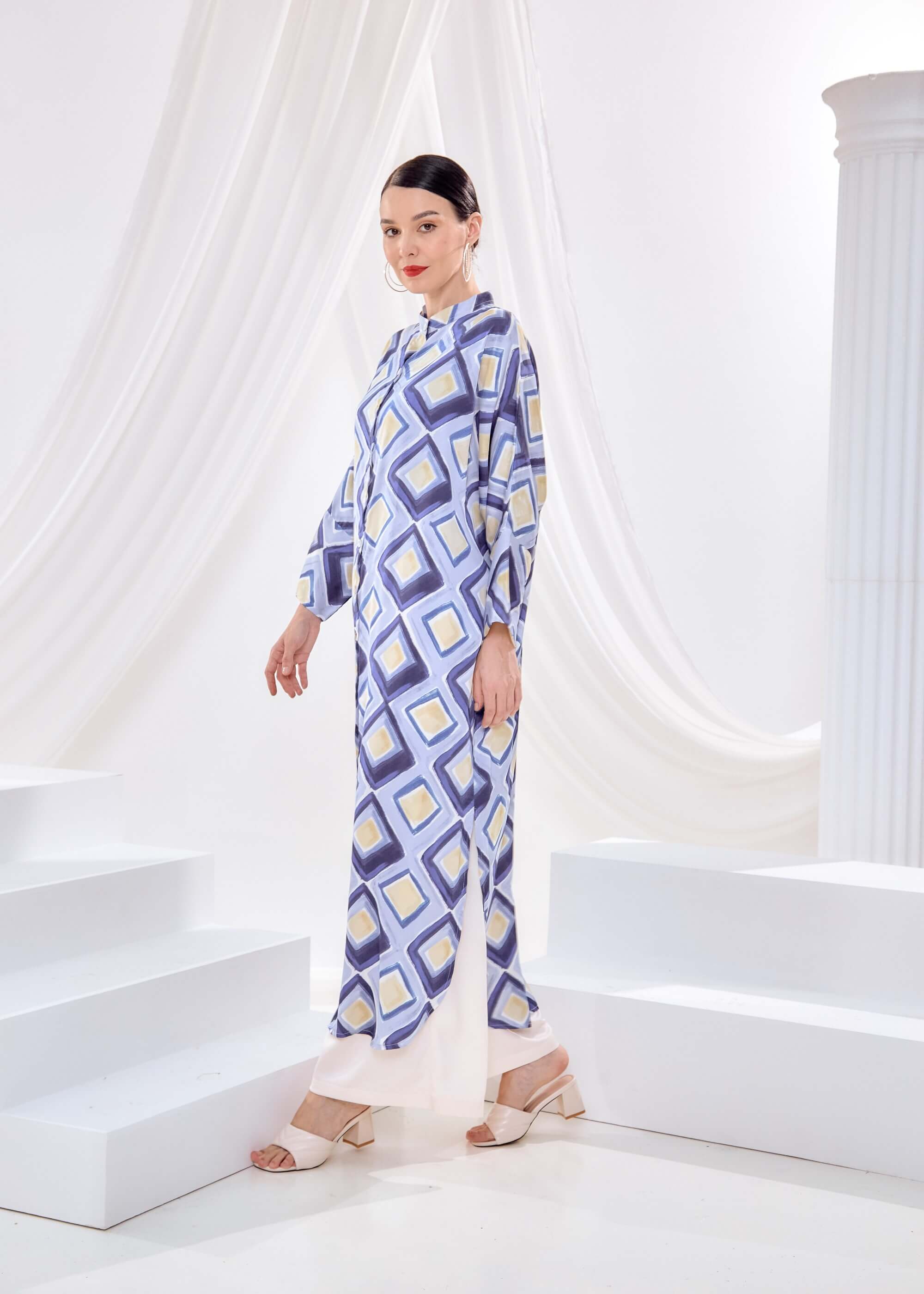 Bainun Blue Abstract Printed Dress