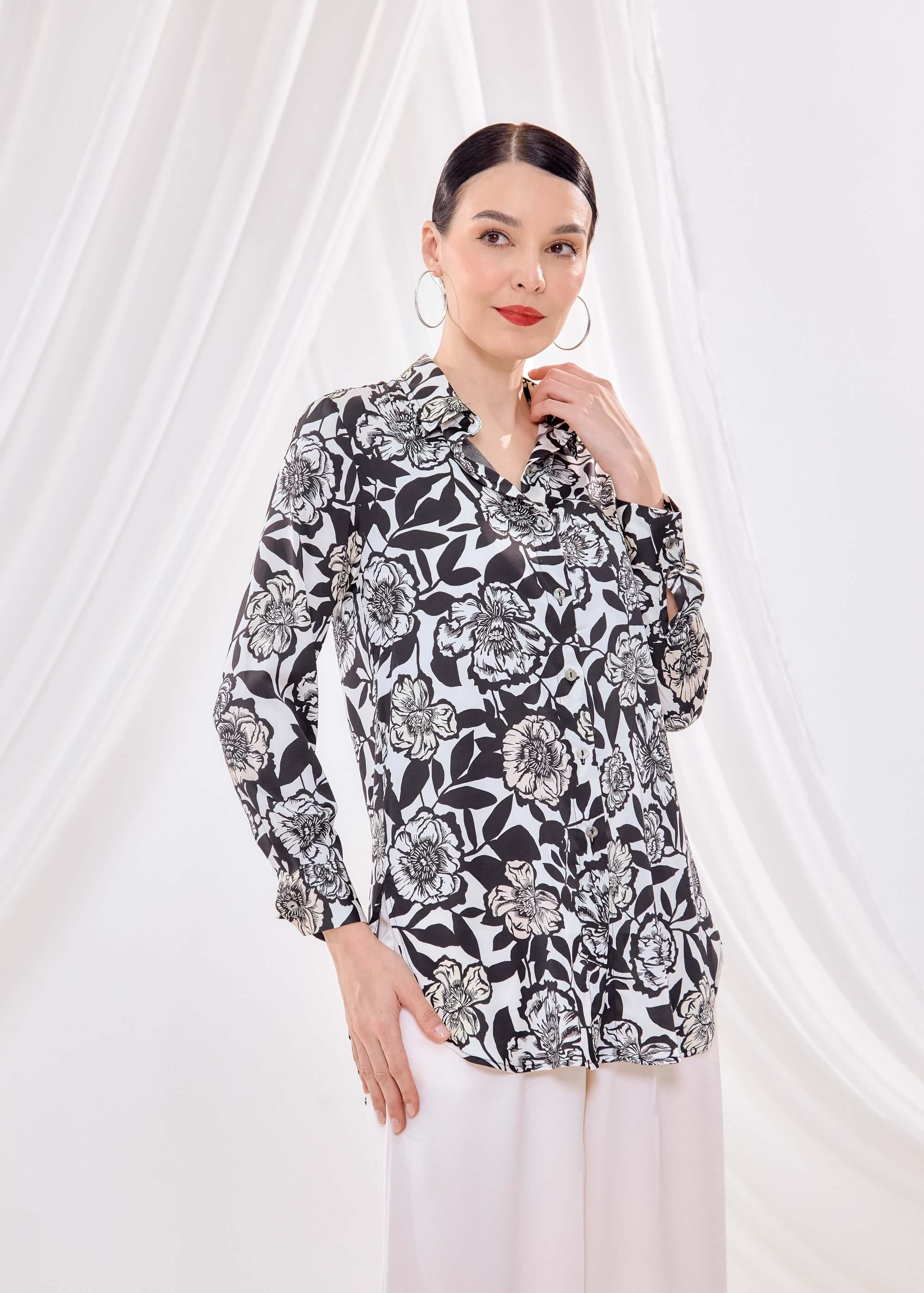 Niki Black Floral Printed Shirt Blouse