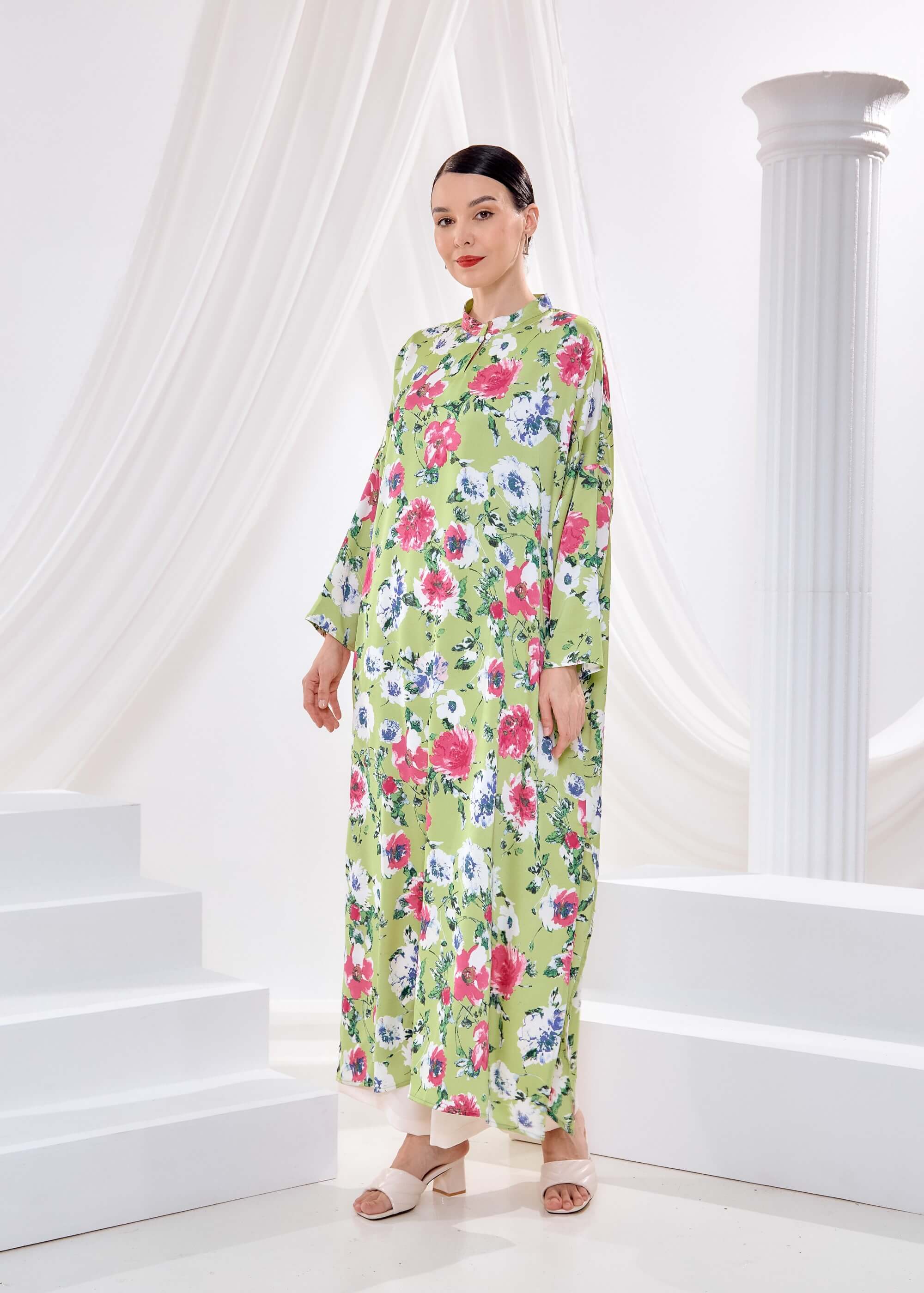 Bainun Green Flowers Printed Dress (2)