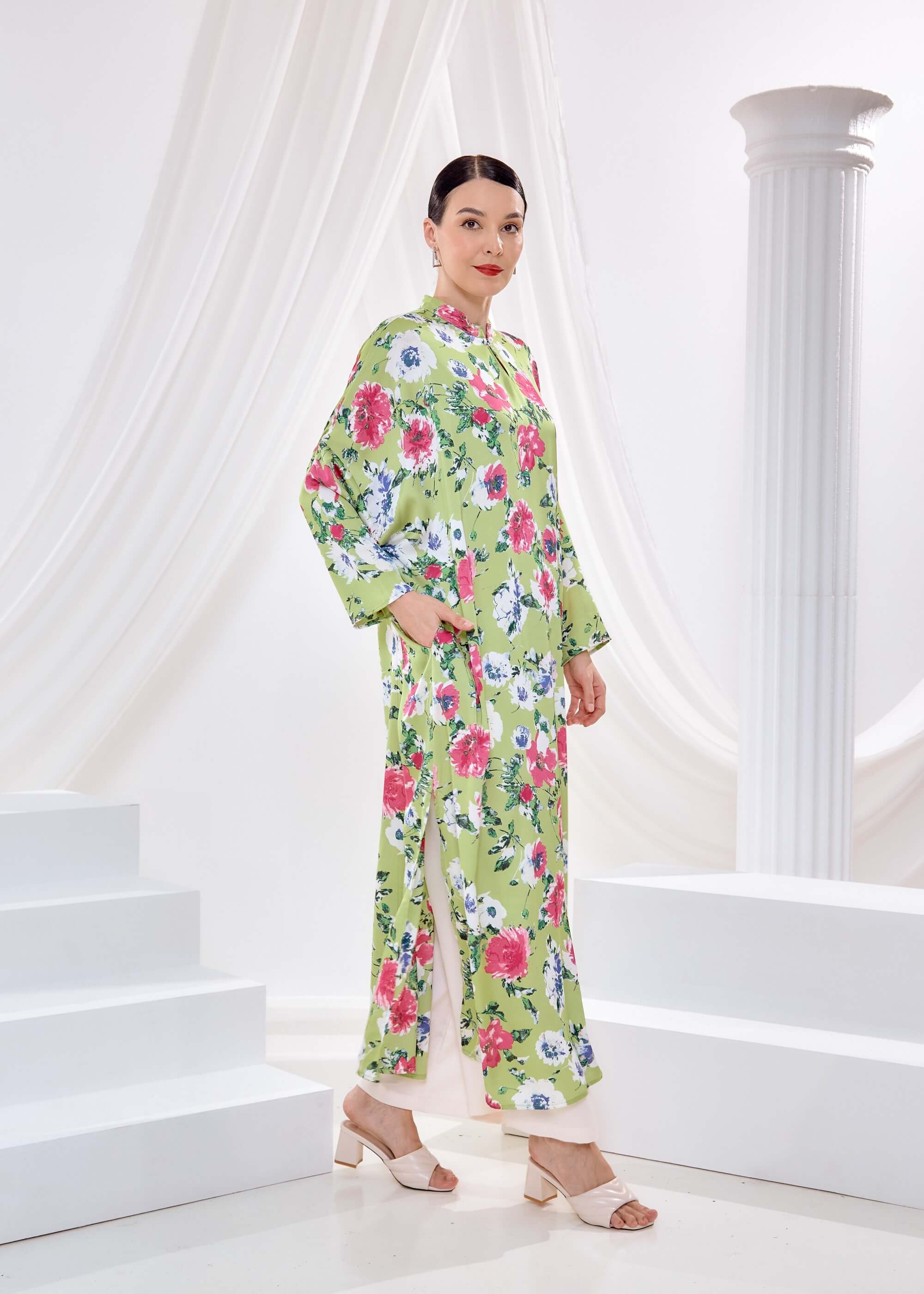 Bainun Green Flowers Printed Dress (4)