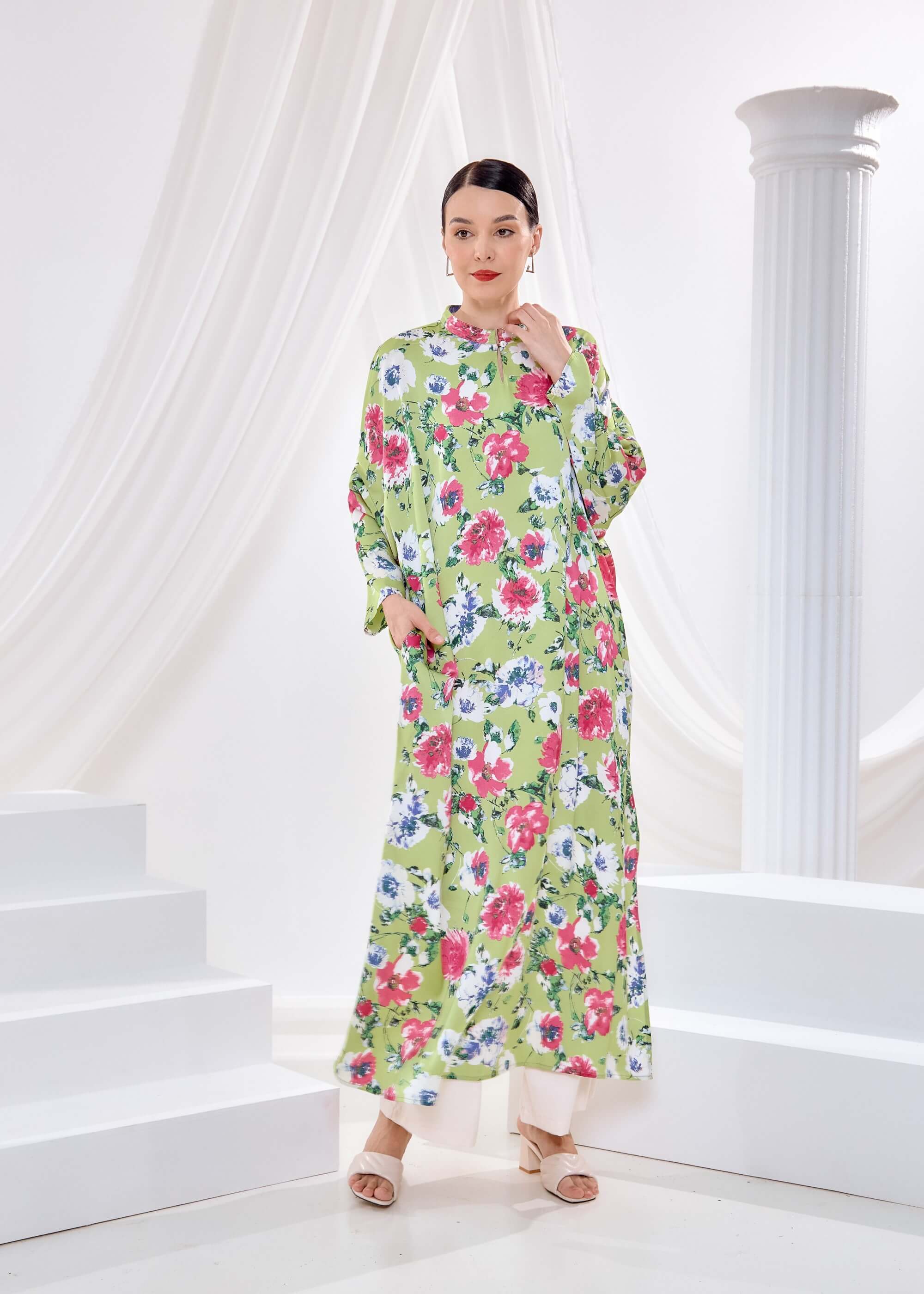 Bainun Green Flowers Printed Dress