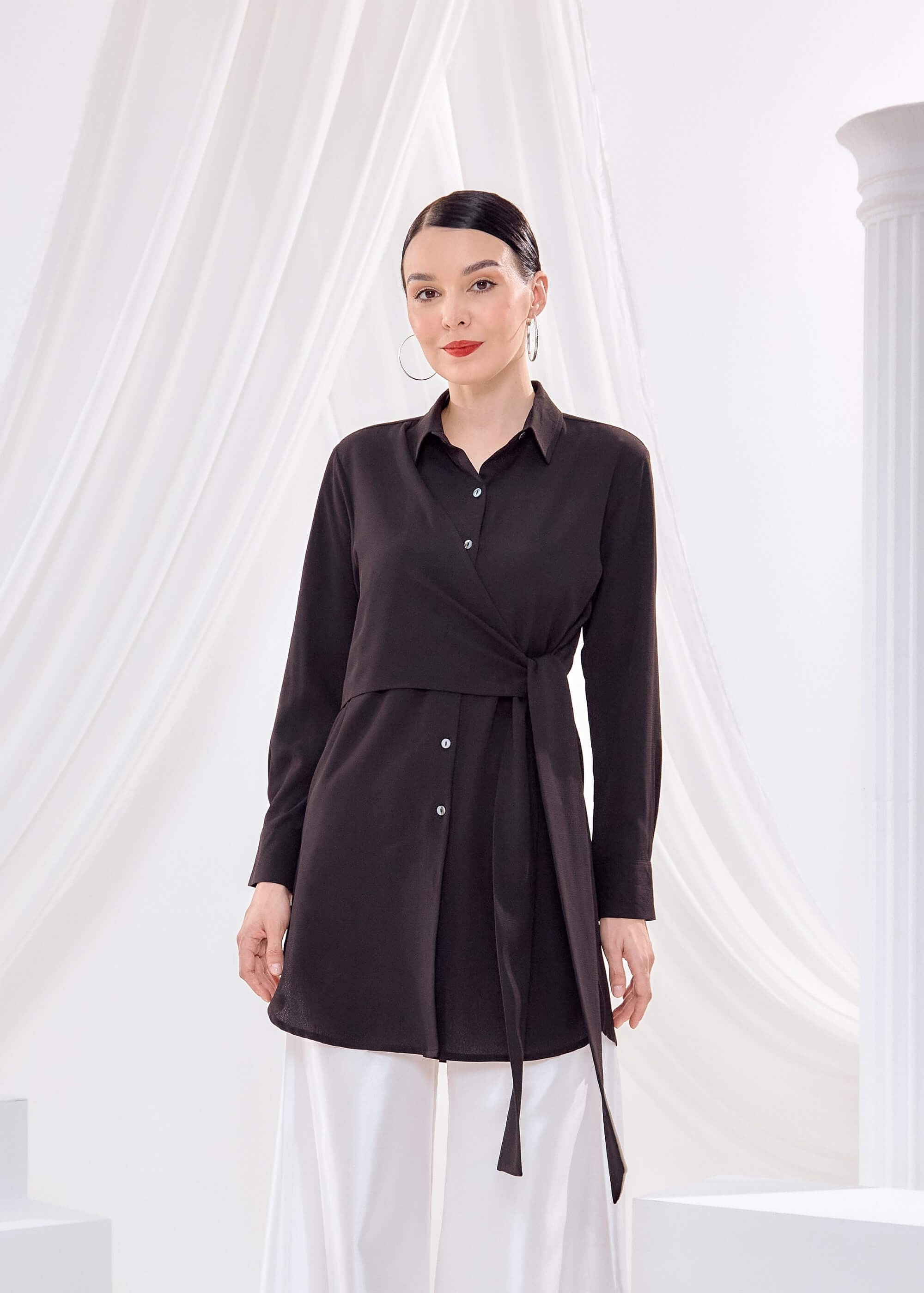 Sherry Black Tie Front Shirt Blouse (2)
