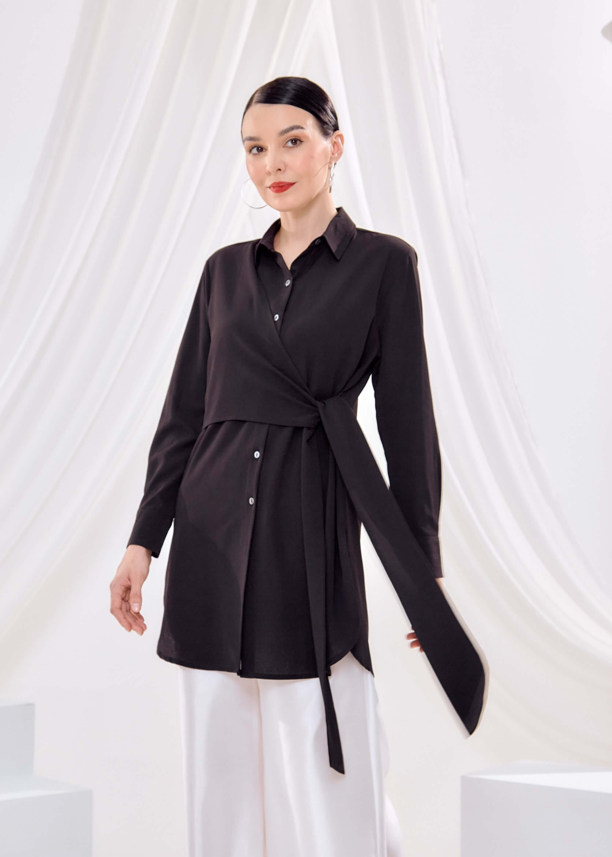 Sherry Black Tie Front Shirt Blouse (4)