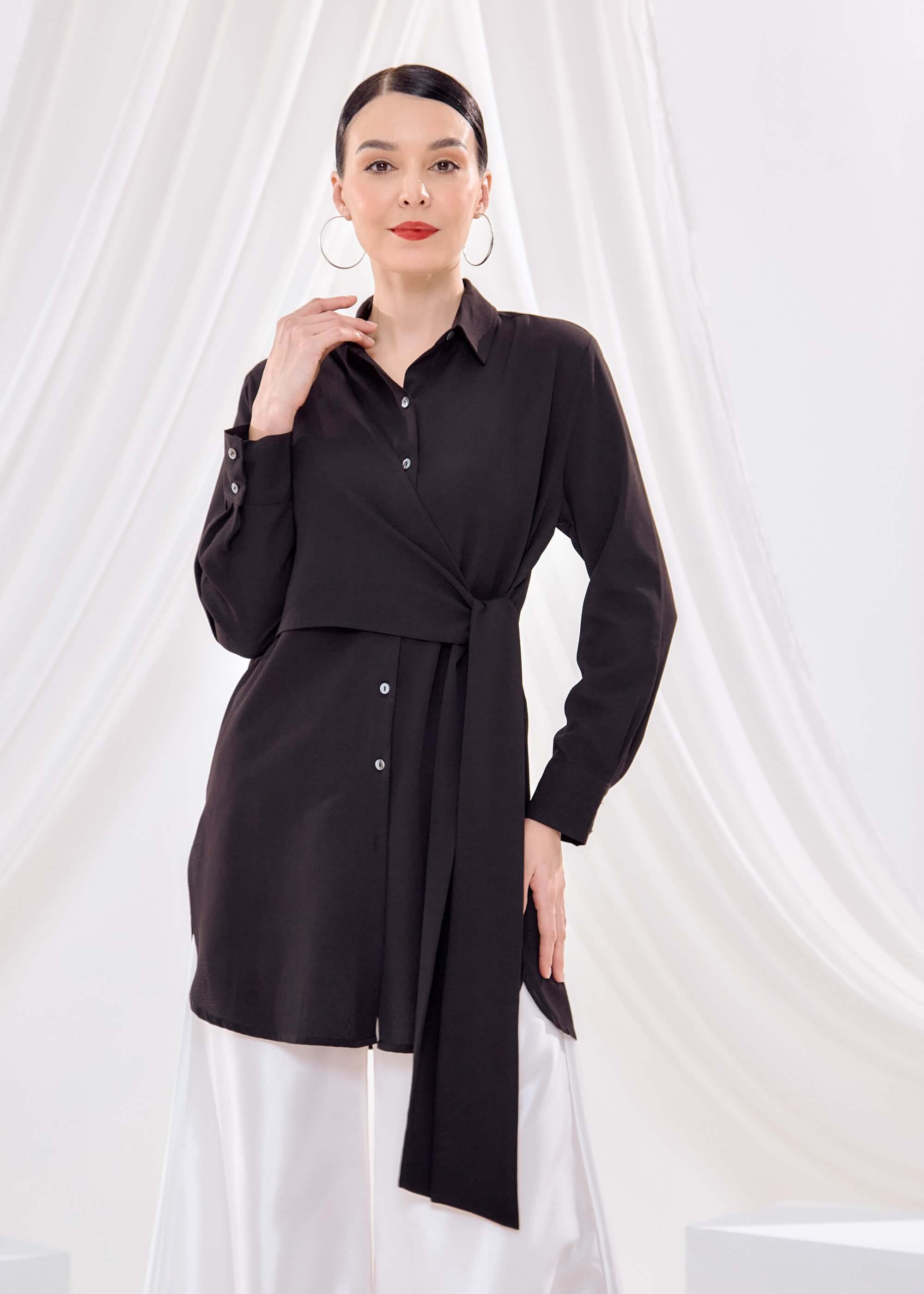 Sherry Black Tie Front Shirt Blouse
