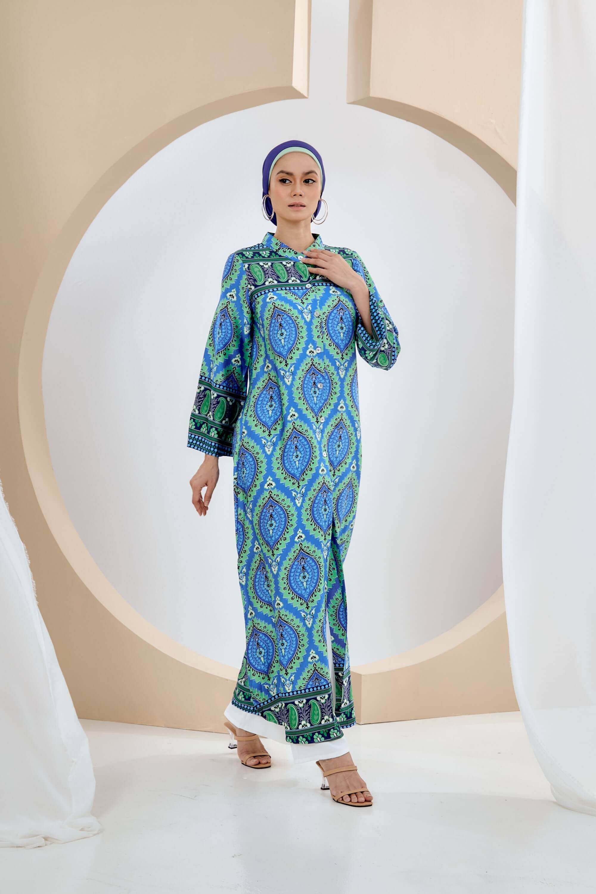 Bainun Green Batik Printed Dress (4)