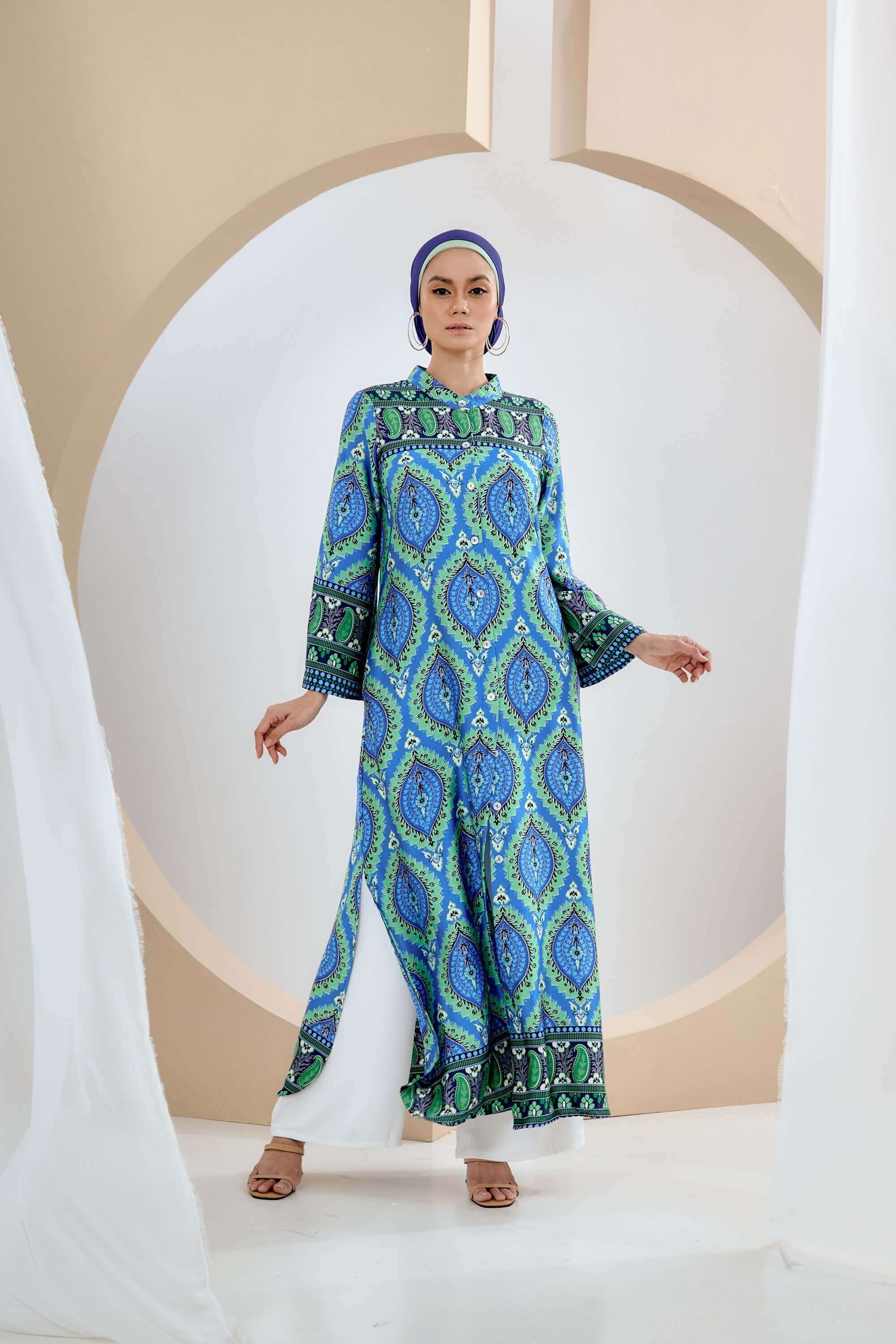Bainun Green Batik Printed Dress (5)