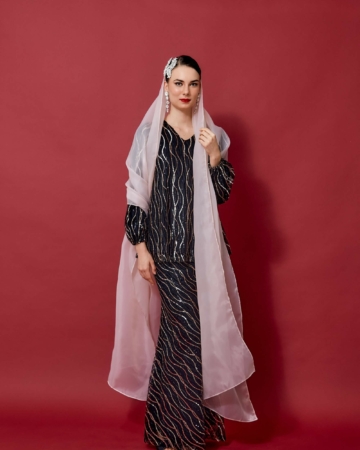 Neeta BlackGold Sequin Blouse & Skirt Set
