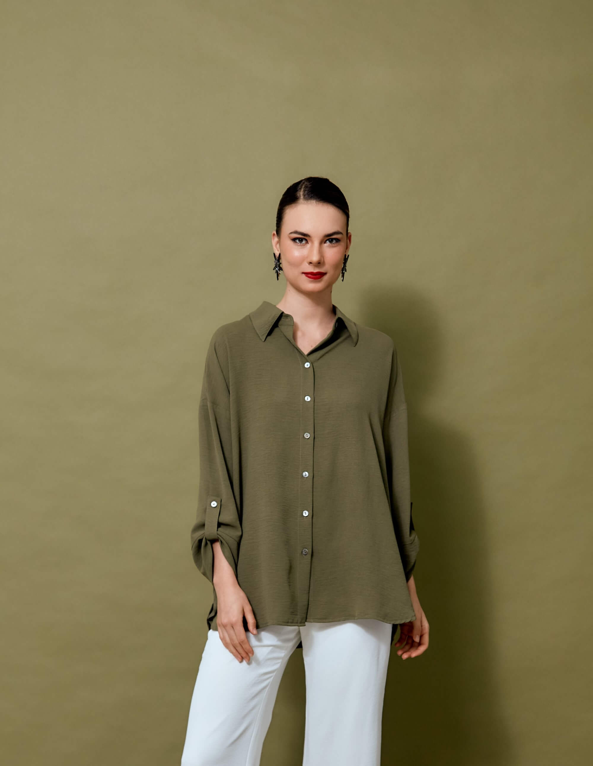 Niela Olive Green Shirt Blouse (2)