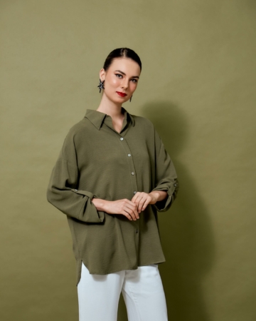 Niela Olive Green Shirt Blouse