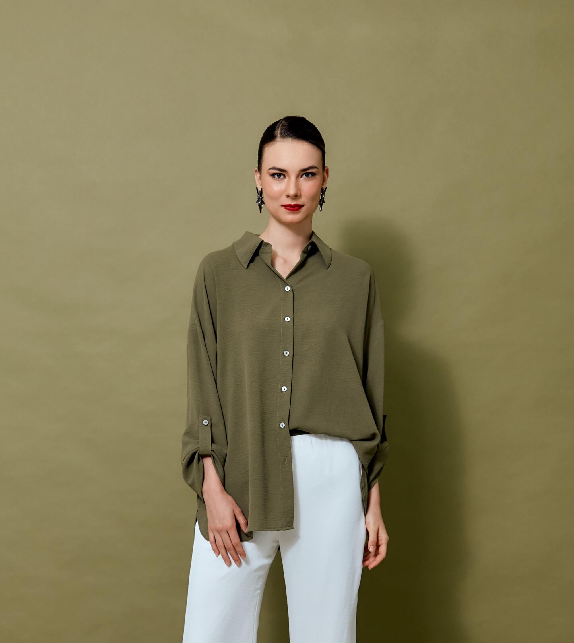 Niela Olive Green Shirt Blouse (4)