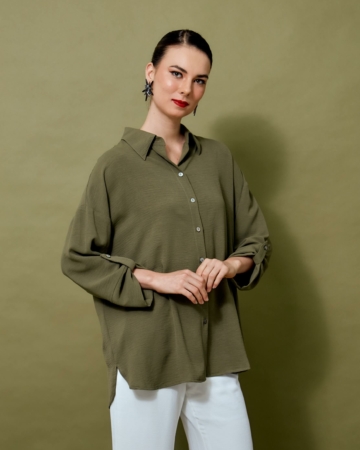 Niela Olive Green Shirt Blouse