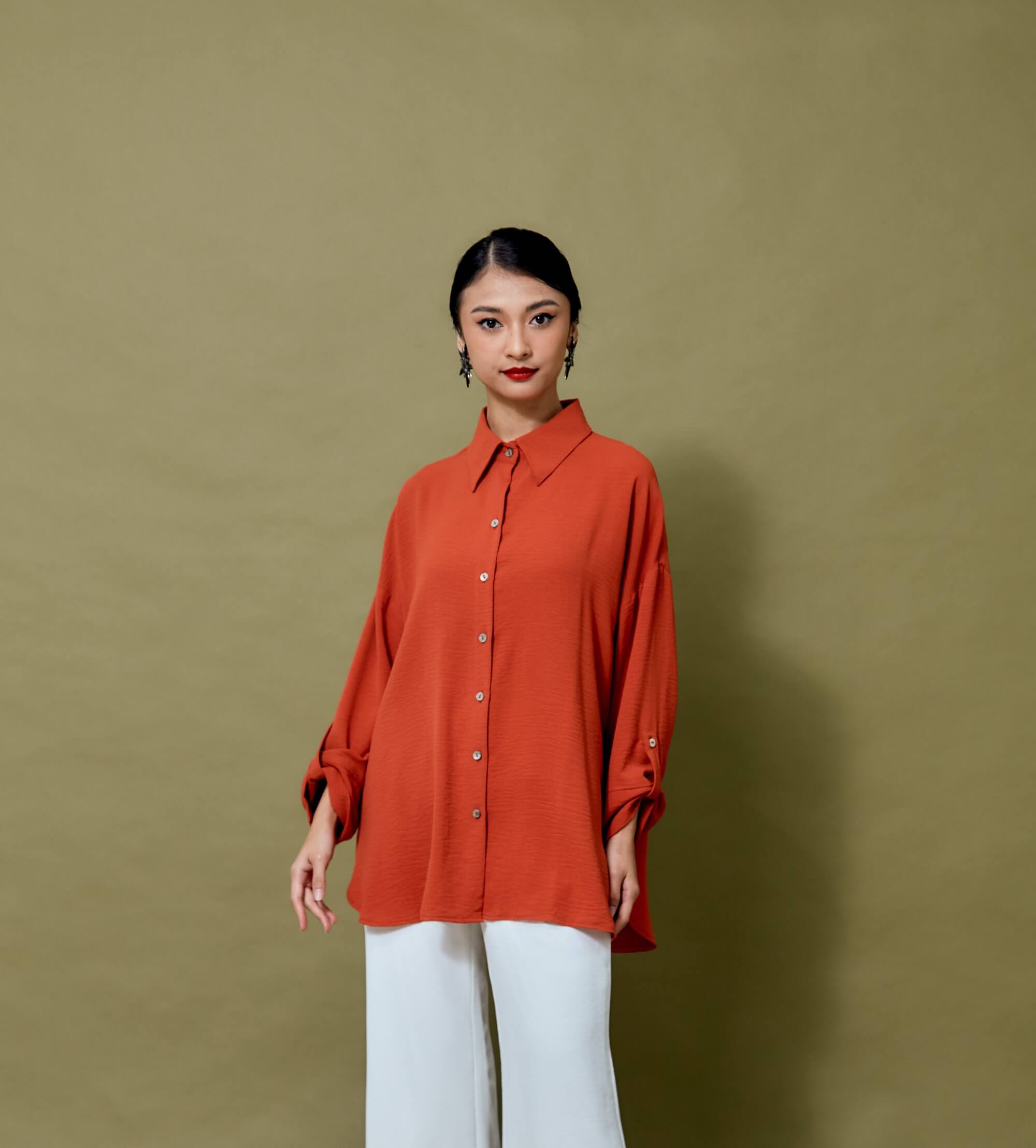 Niela Orange Shirt Blouse (2)