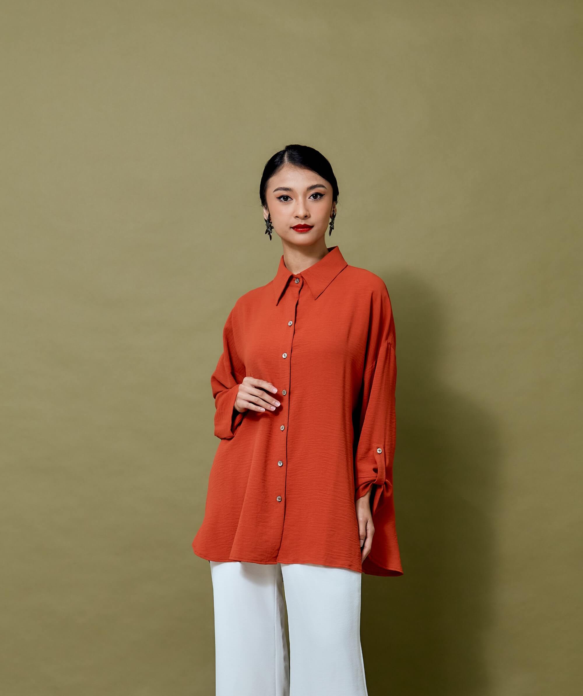 Niela Orange Shirt Blouse (3)