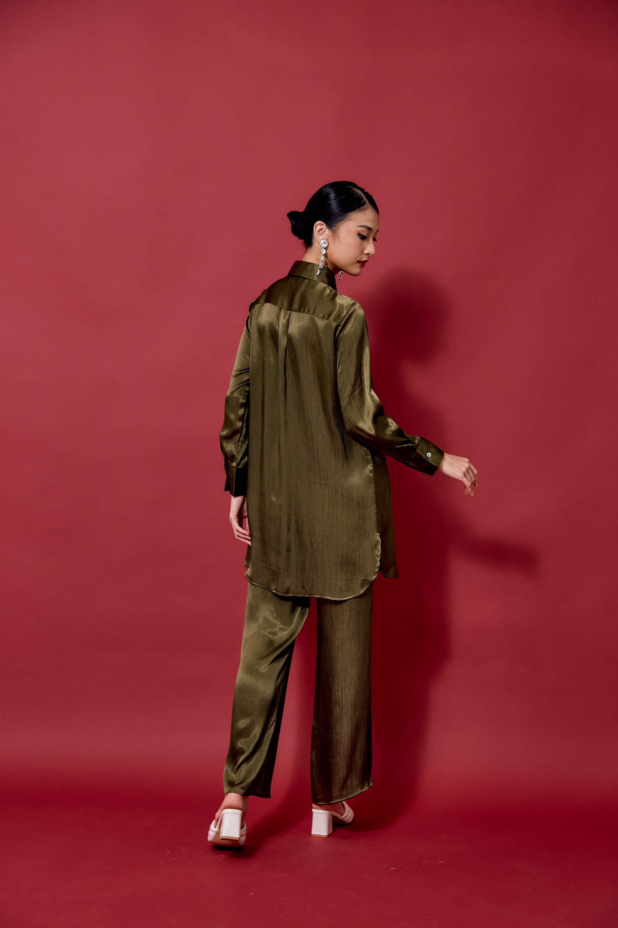 Rose Army Green Shirt Blouse & Pants Suit (3)