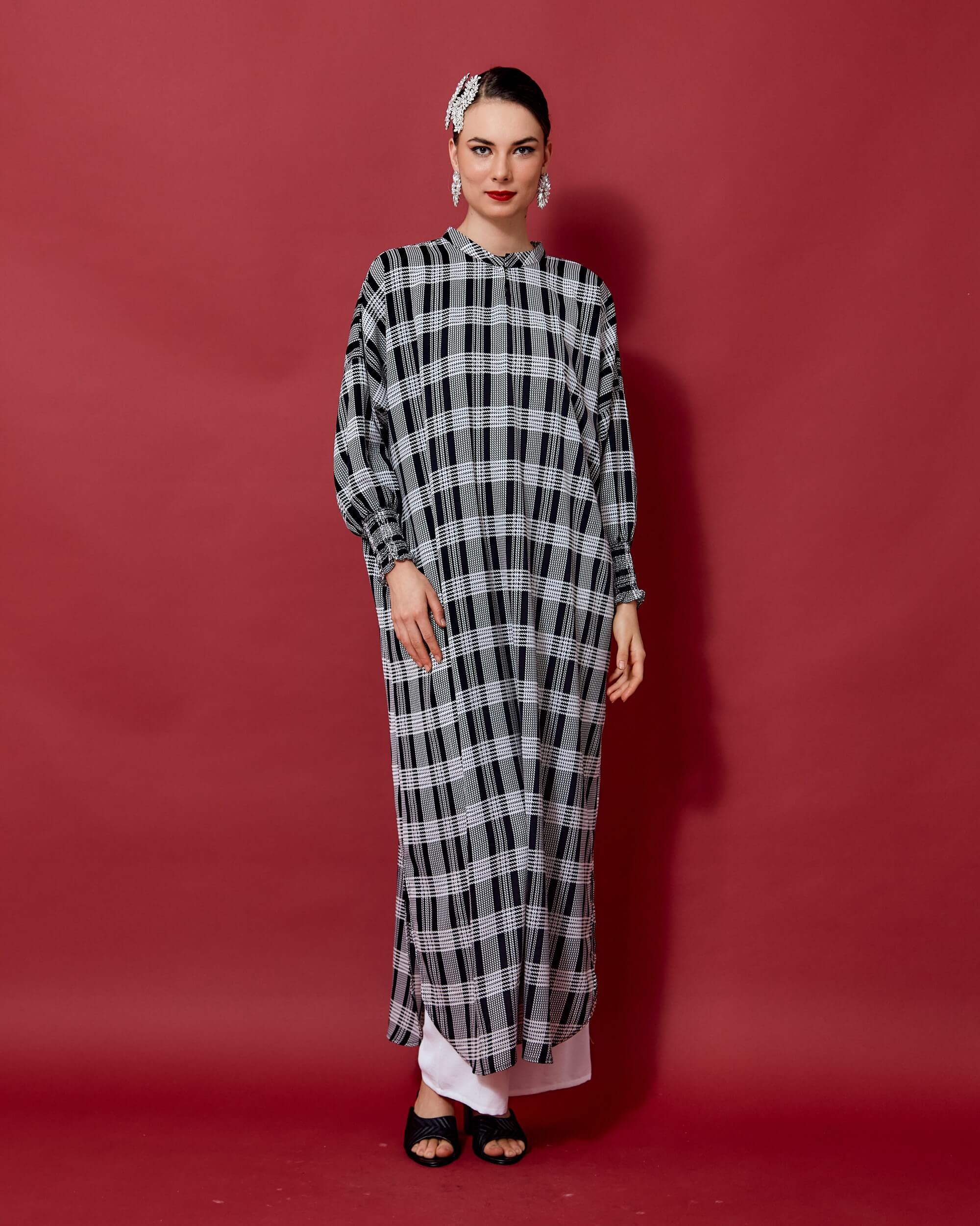 Bainun Black Checks Printed Dress (3)