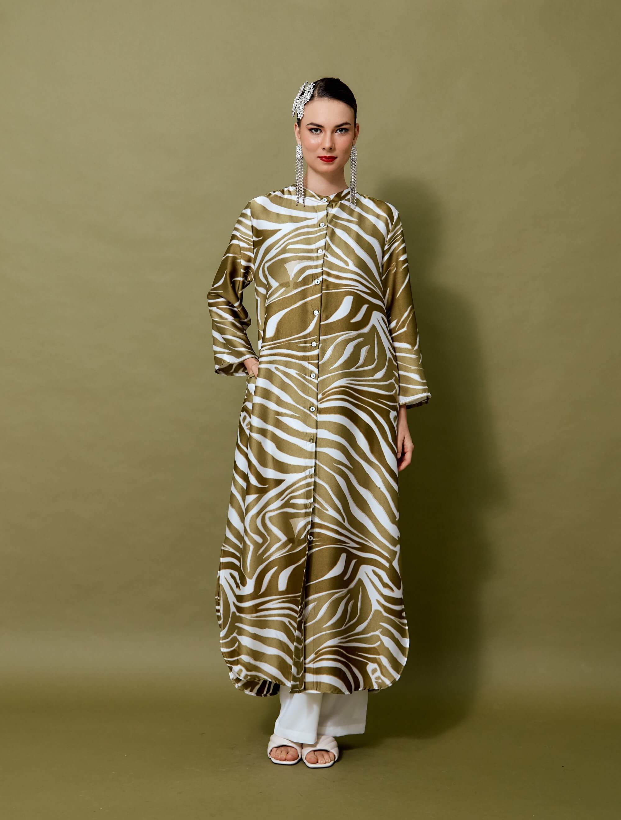 Marisa Olive Green Batik Printed Dress (2)