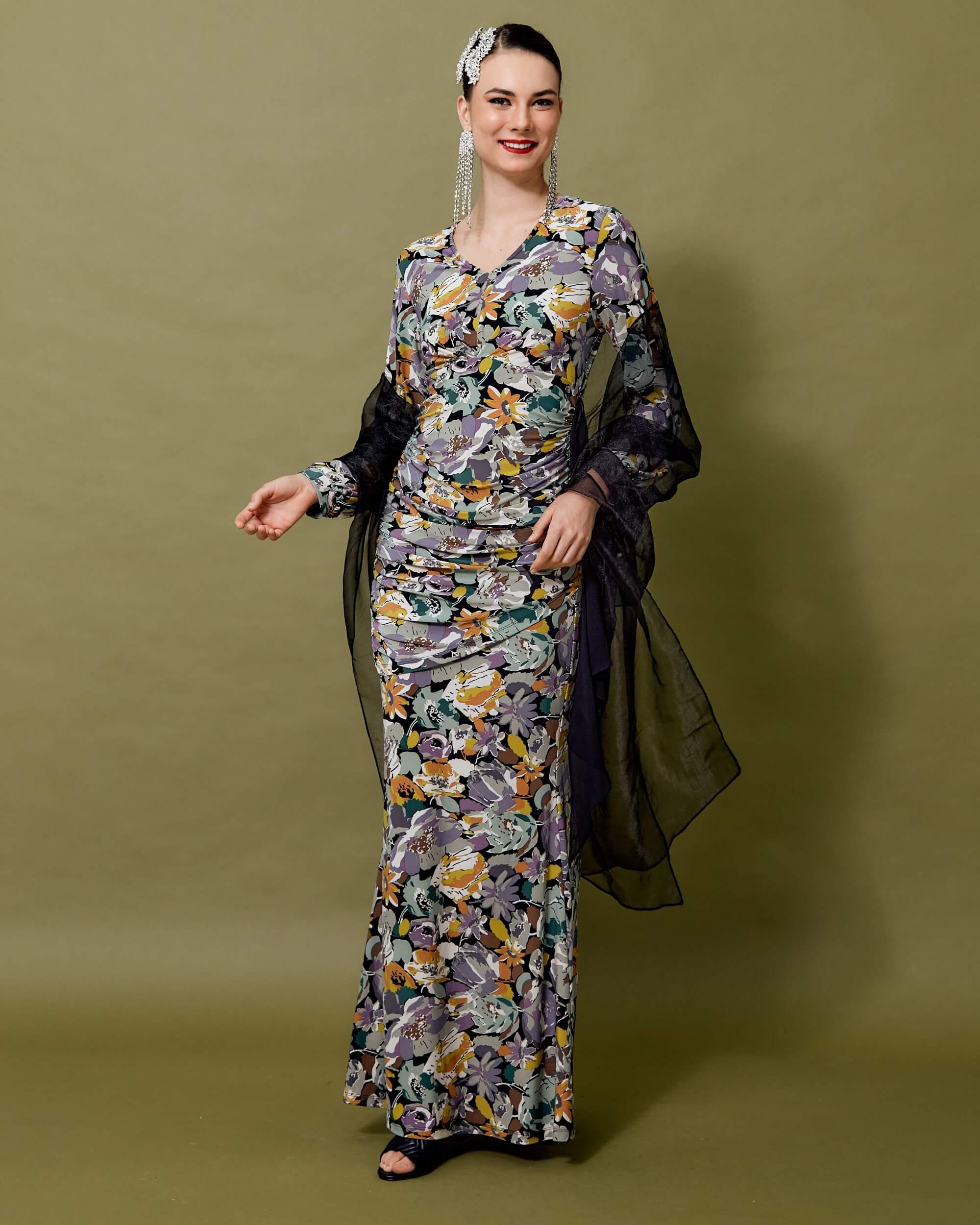 Seroja Green Floral Printed Blouse & Skirt Set