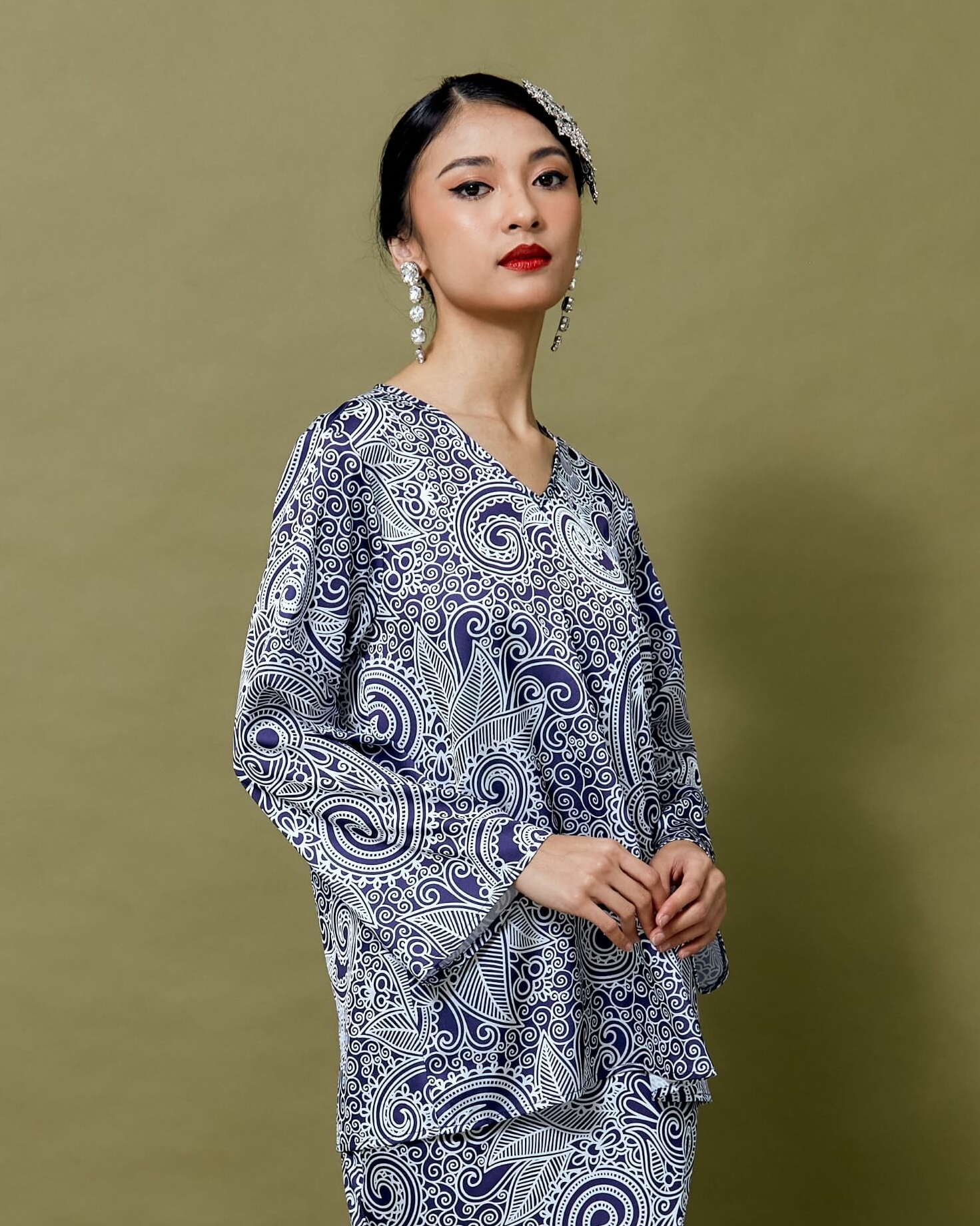 Wildad Blue Floral Batik Printed Blouse (3)