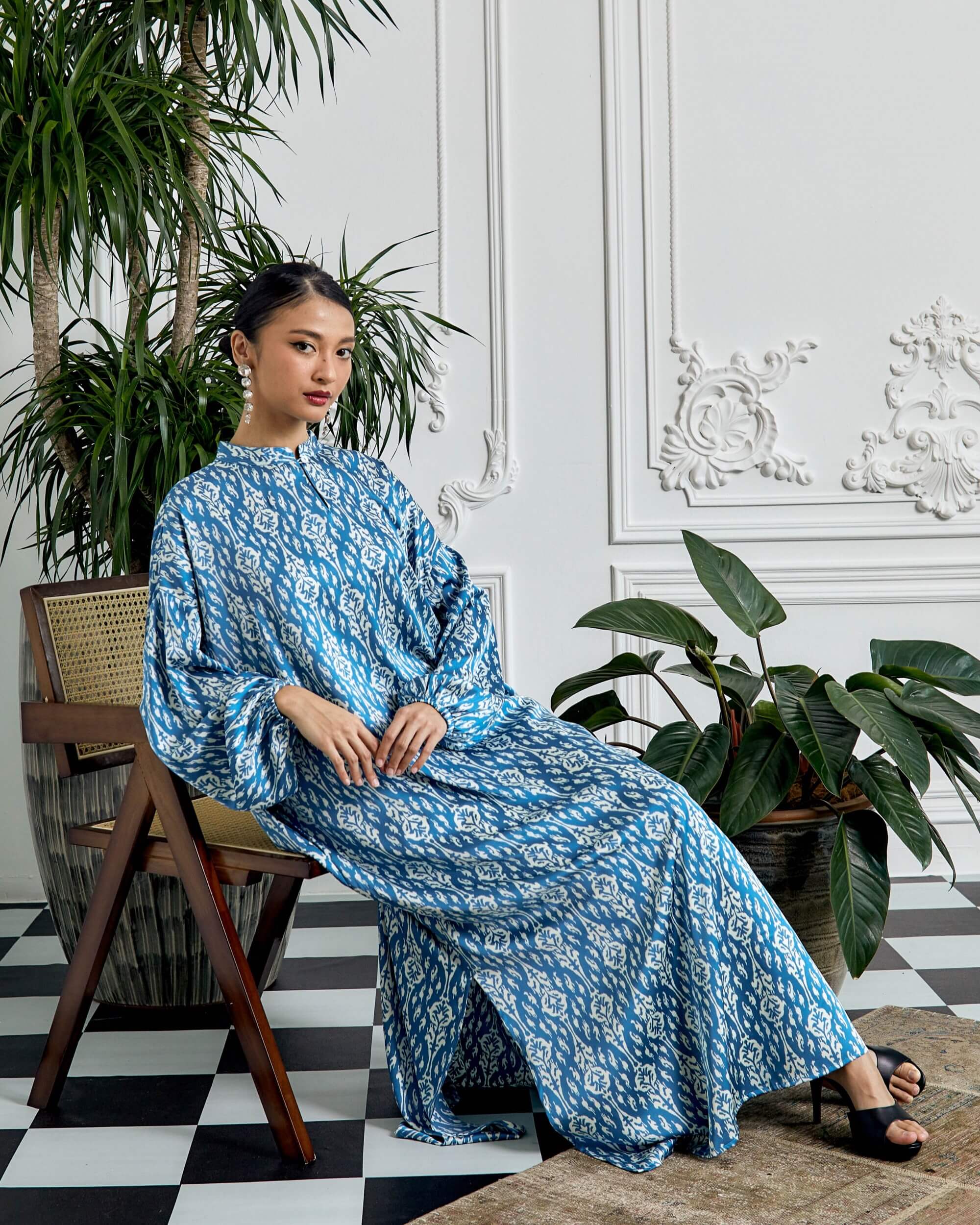 Bainun Blue Ikat Printed Dress (2)