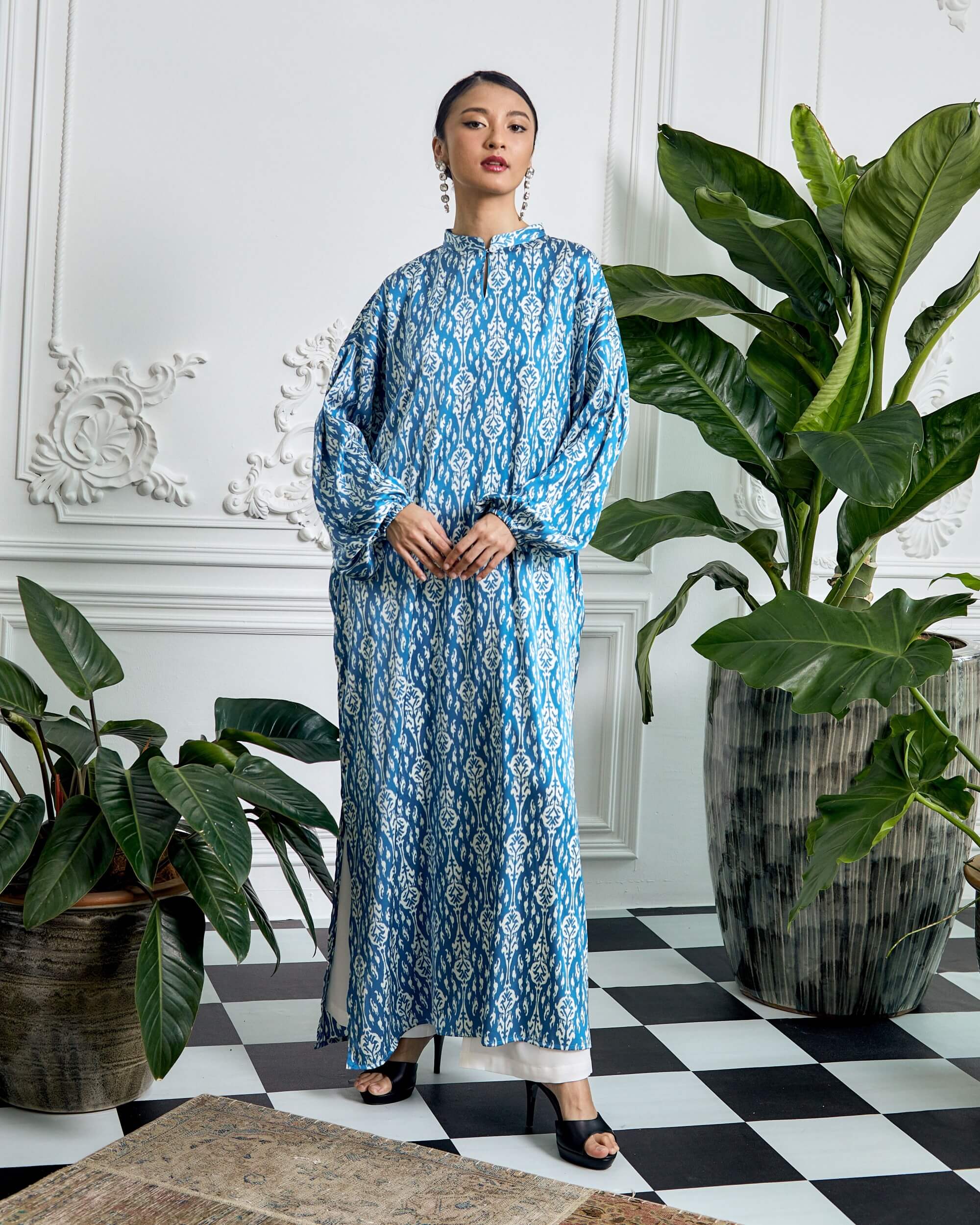 Bainun Blue Ikat Printed Dress (3)