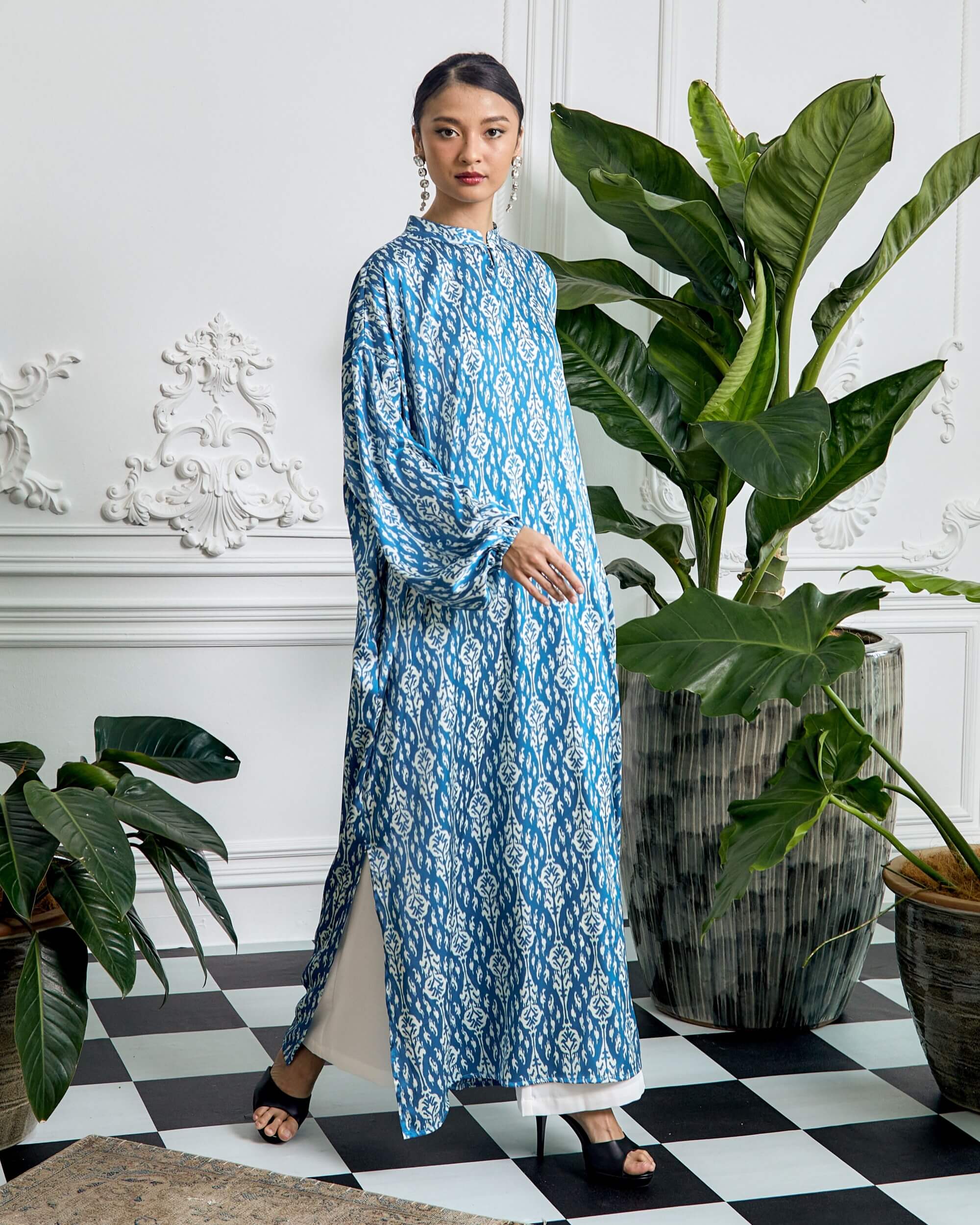 Bainun Blue Ikat Printed Dress