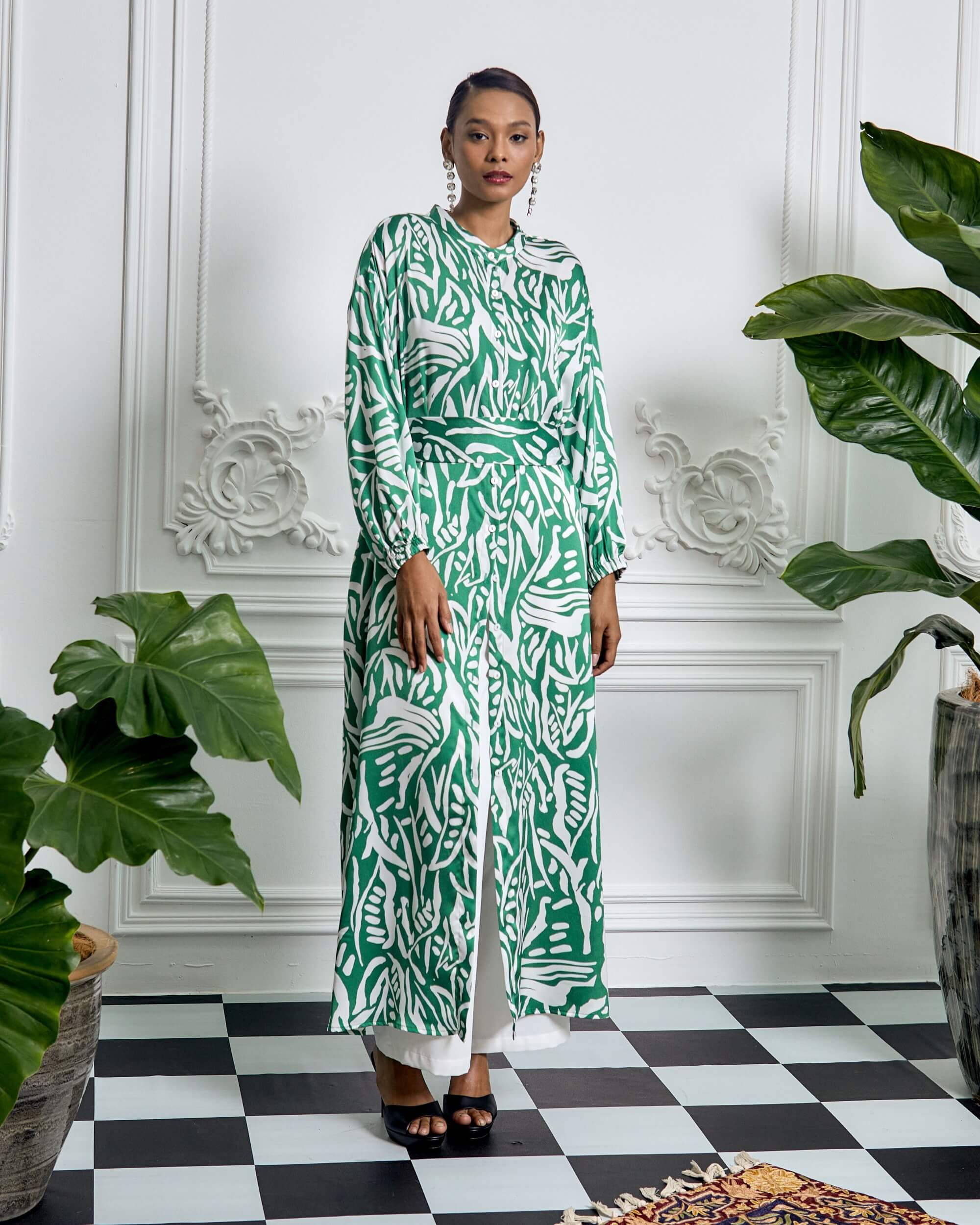 Bainun Green Batik Printed Dress (2)
