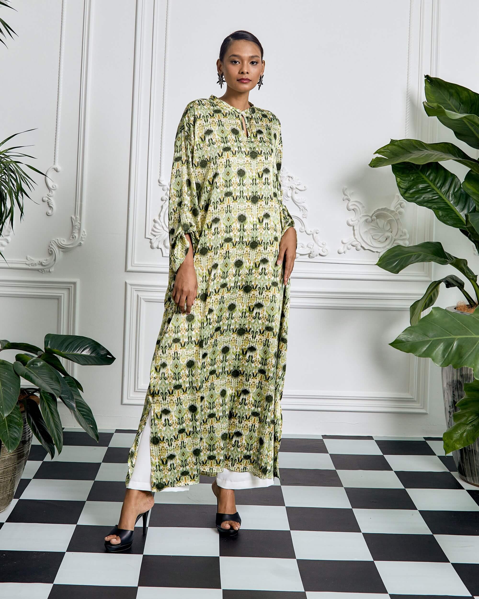 Bainun Green Ikat Printed Dress (2)