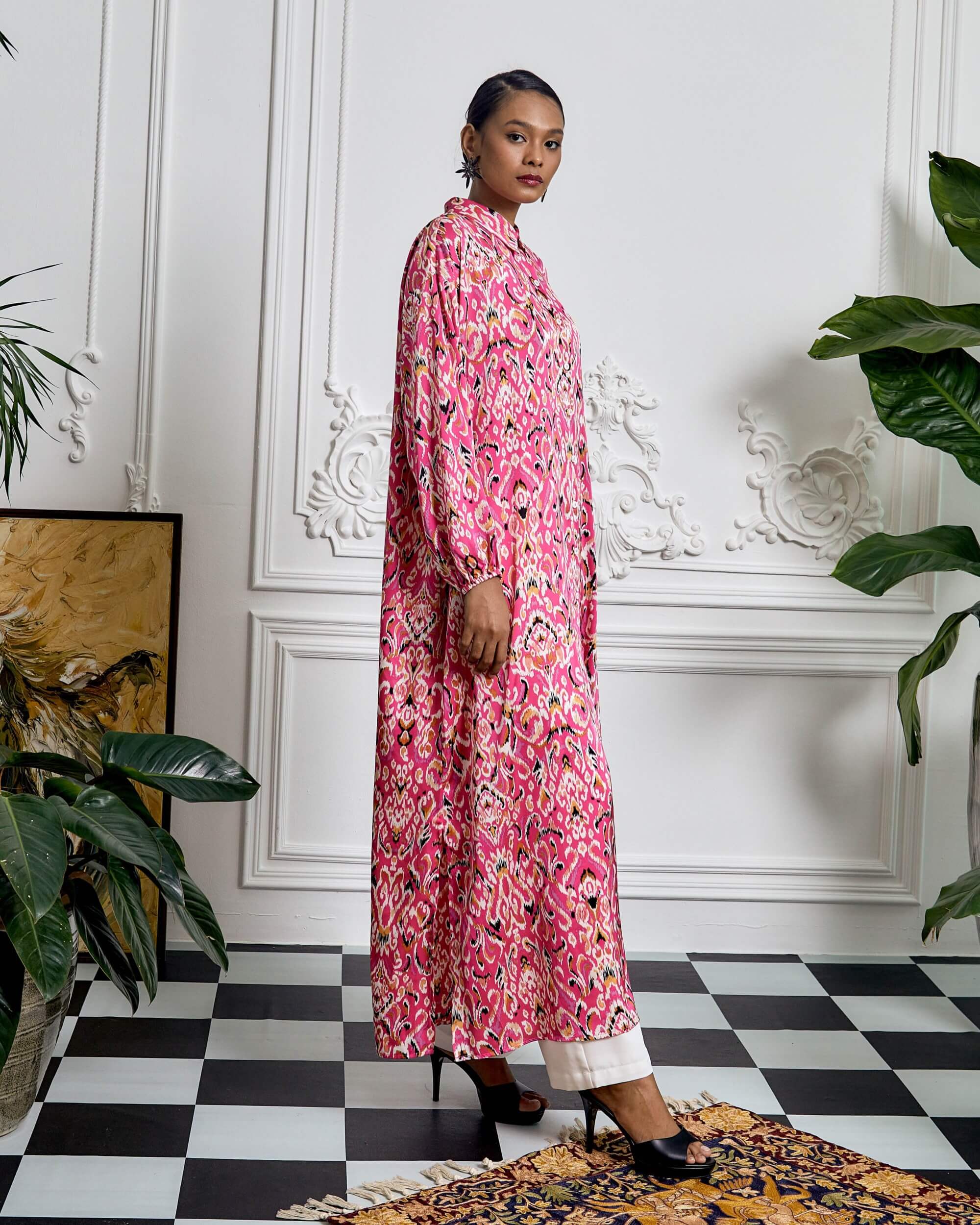 Bainun Pink Ikat Printed Dress (3)