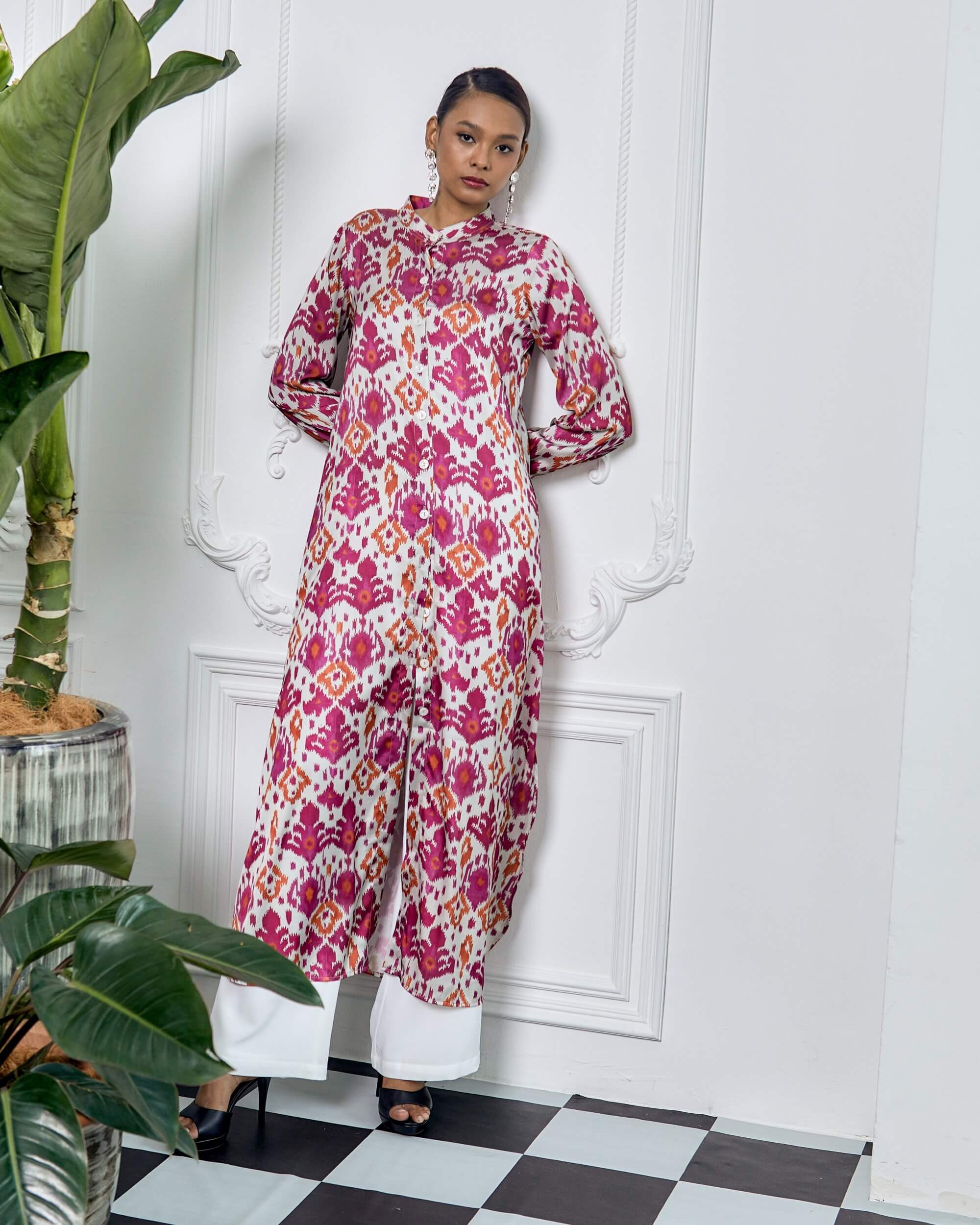 Bella Magenta Ikat Printed Dress (2)