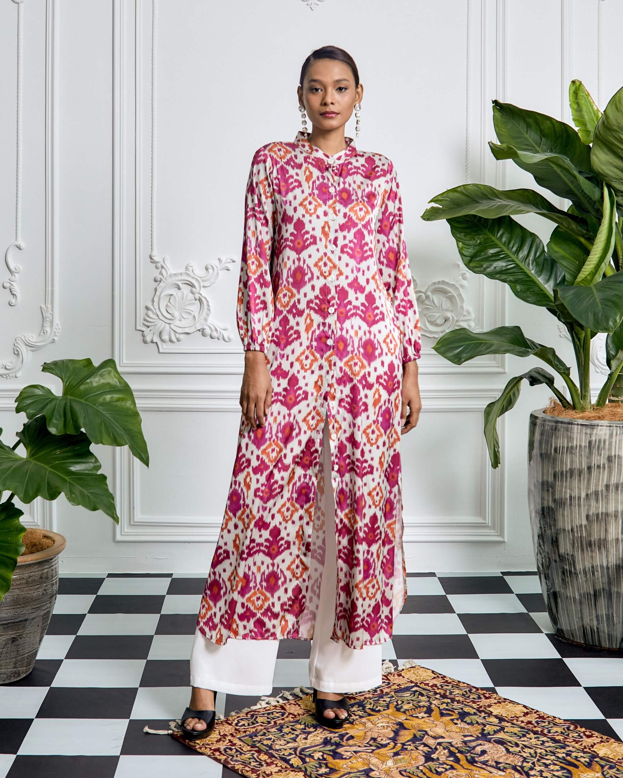 Bella Magenta Ikat Printed Dress (3)
