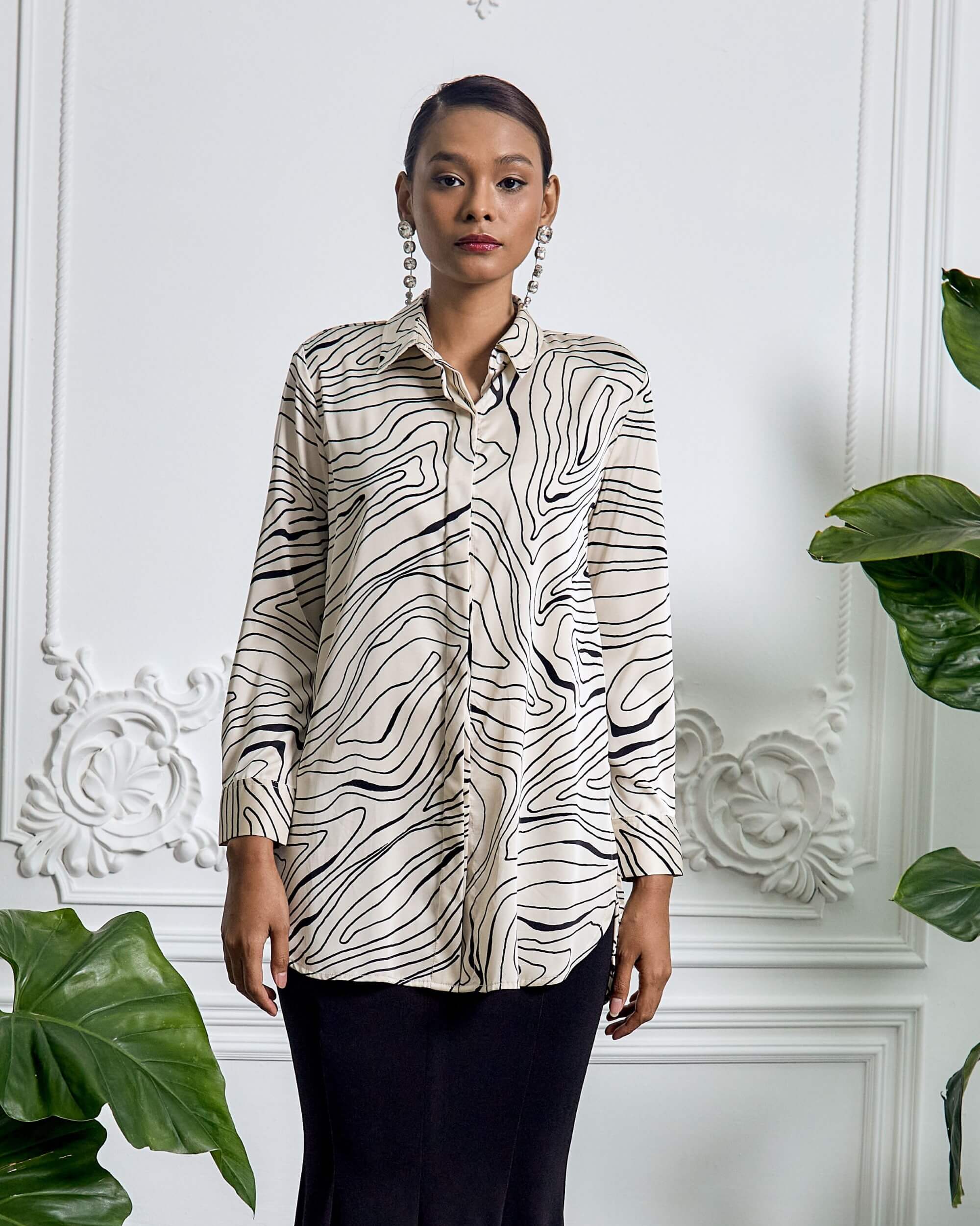 Naomi Beige Swirl Printed Shirt Blouse