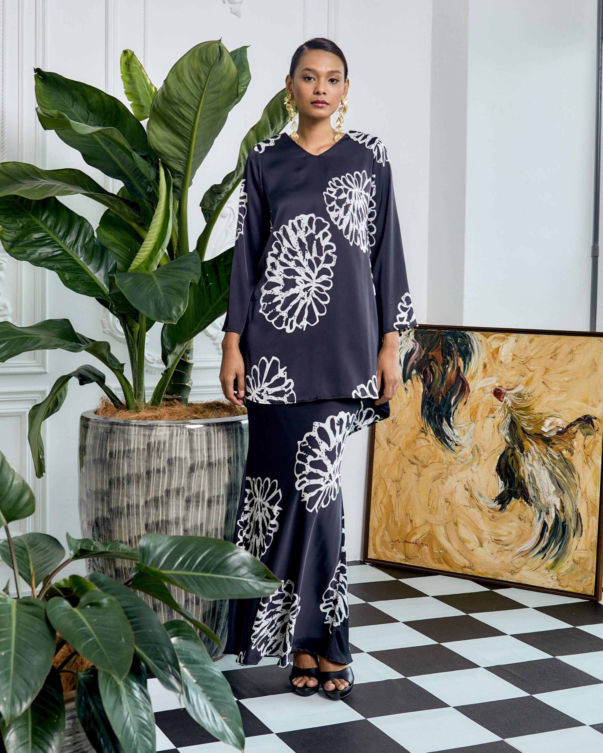 Radia Black Flowers Batik Printed Blouse & Skirt Set (4)