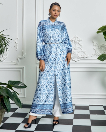 Bainun Blue Ikat Batik Printed Dress