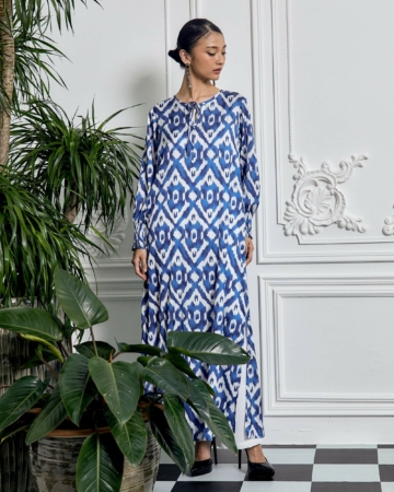 Mimi Blue Ikat Printed Dress