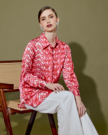 Naomi Pink Abstract Printed Shirt Blouse
