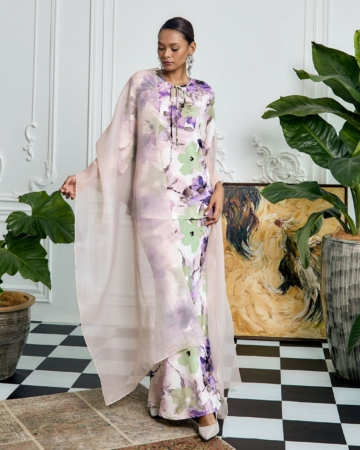 Winnie Lilac Floral Printed Blouse & Skirt Set