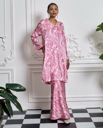 Zieya Pink Floral Printed Long Blouse & Skirt Set